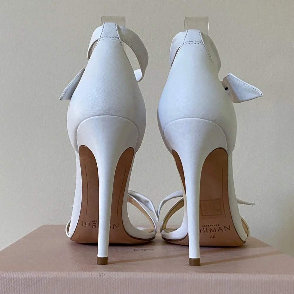 Alexandre Birman White Leather Clarita 100 Sandals New In Box  US8 / IT38